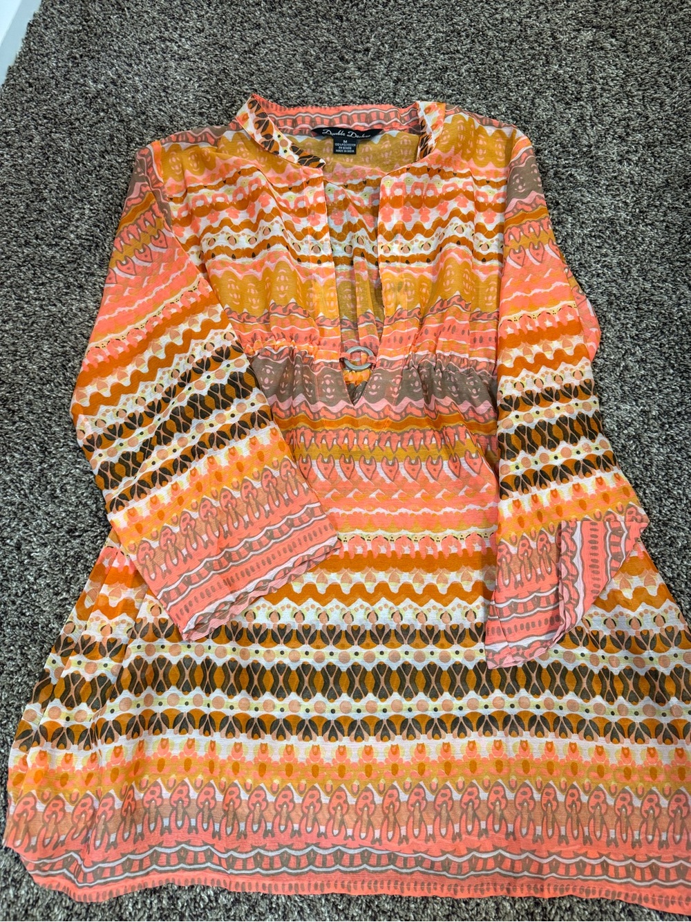 Coral & Yellow Patterned Tunic Dress